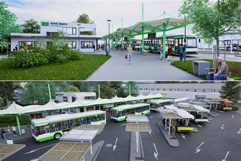 Vizualizácia modernej autobusovej zastávky s prístreškom a lavičkami