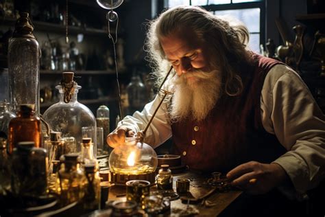 Stredoveký alchymista pri práci s alchemilkou