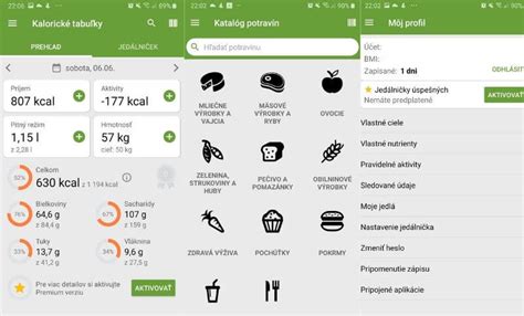 Graf nutričných hodnôt v aplikácii Kalorické tabuľky