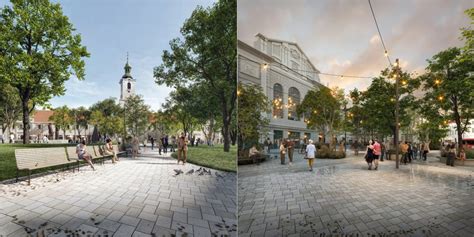 Poškodená dlažba a zeleň na Hodžovom námestí