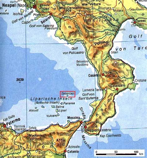 Mapa Liparských ostrovov s vyznačeným ostrovom Vulcano