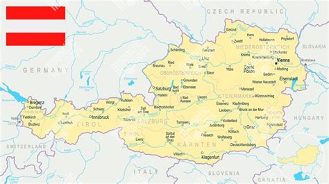 Mapa Rakúska s vyznačenými miestami