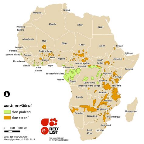 Mapa rozšírenia slona afrického v Afrike