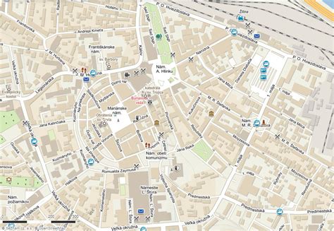 Mapa Žiliny s vyznačenými lokáciami podporných organizácií