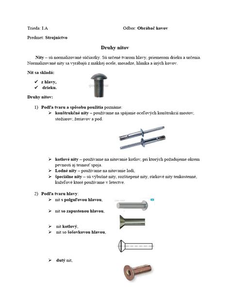 Použitie nitov s hlavou kvetu v rôznych odvetviach