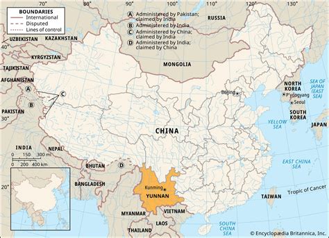 Mapa provincie Yunnan v Číne