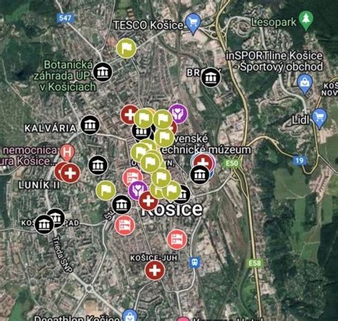 Mapa Košíc a okolia s vyznačenými zónami doručenia rastlín