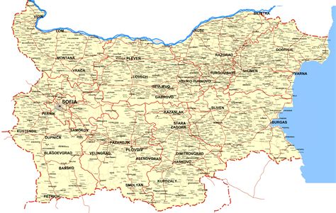 Mapa Bulharska s vyznačenými poľnohospodárskymi oblasťami