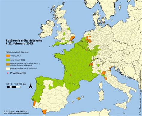 Mapa rozšírenia slimáka záhradného v Európe