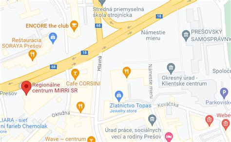Mapa kvetinárstiev v meste Prešov