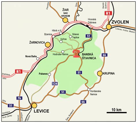 Mapa Banskej Štiavnice s vyznačenými oblasťami pre donášku kvetov