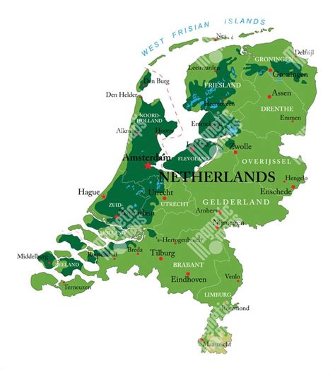 Mapa Holandska s vyznačenými regiónmi pestovania tulipánov