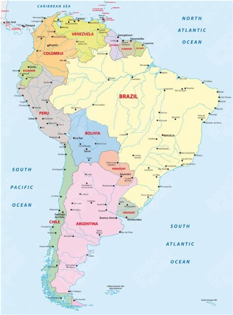 Mapa Južnej Ameriky s vyznačenými oblasťami pestovania Yerba Maté