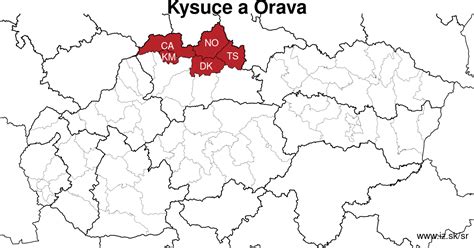 Mapa regiónu Orava s vyznačeným Zákamenným