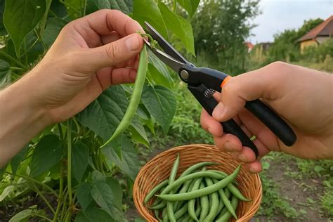 Zrelé struky fazule čierne oko pripravené na zber