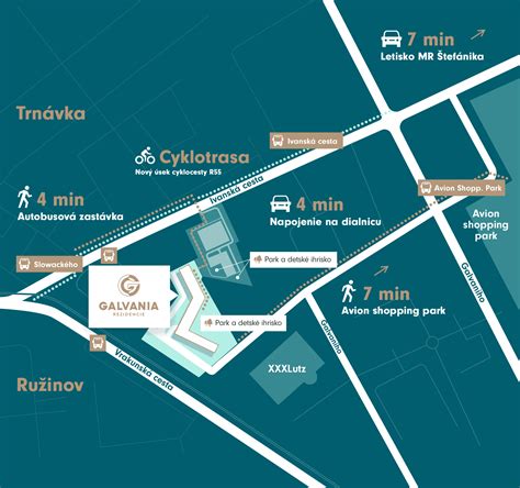 Mapa okolia Rezidencie Ruža I. s vyznačenými bodmi záujmu
