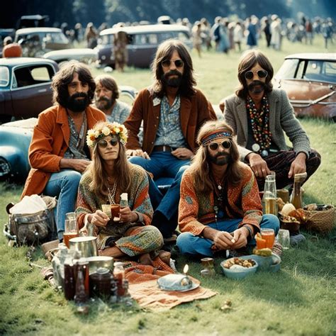 Hippies s kvetinovými venčekmi