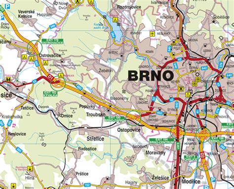 Mapa Brna s vyznačenými mestskými časťami a obchodnými centrami, kam sa doručujú kvety