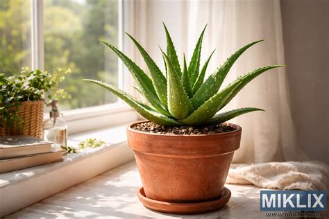 Kvetináč s rastlinou Aloe vera na slnečnom parapete