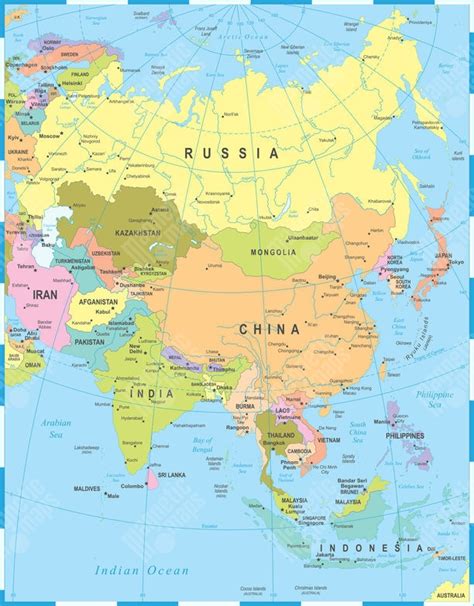 Mapa Ázie s vyznačenými centrami budhizmu a hinduizmu