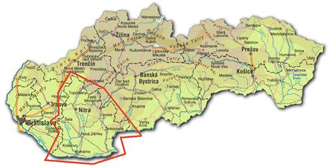 Mapa Nitrianskeho kraja s vyznačenými okresmi