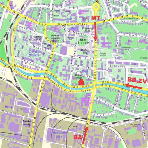 Mapa Prievidze s vyznačenou ulicou Gorkého