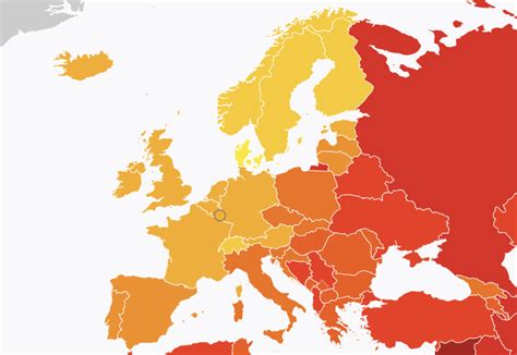 Mapka rozšírenia malín v Európe