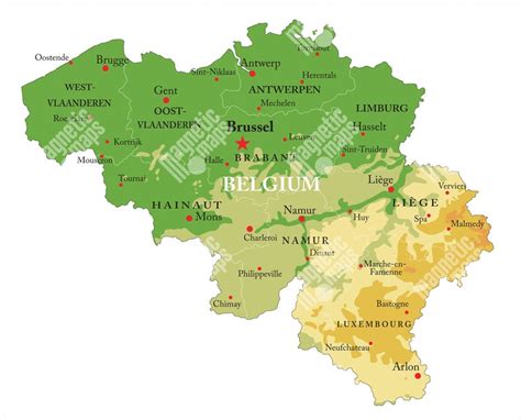 Mapa Belgicka s vyznačenými Bruselom a Seneffe