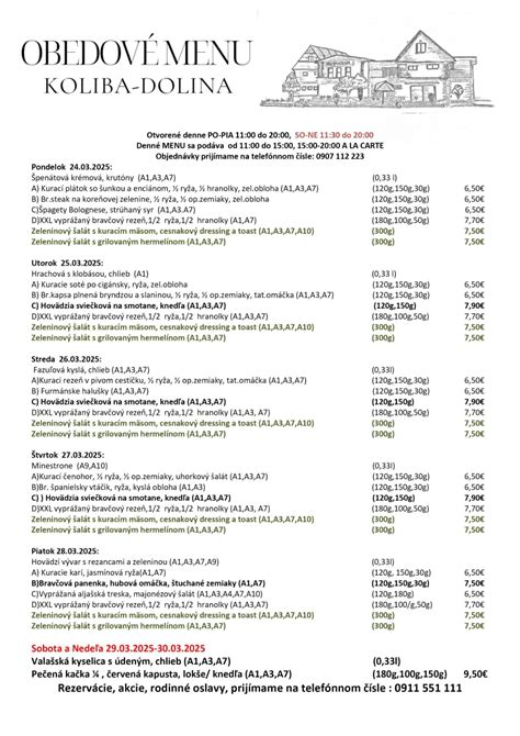 Denné menu reštaurácie