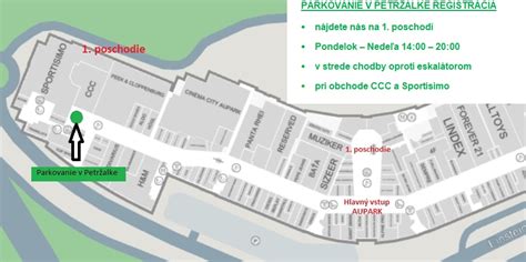 Mapa obchodného centra Aupark Petržalka s vyznačenými kvetinárstvami