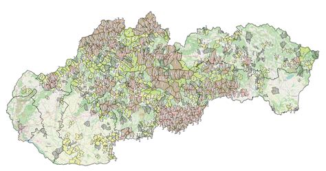 Mapa Slovenska s vyznačenými oblasťami vhodnými pre pestovanie rýchlorastúcich drevín