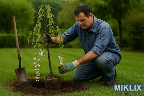 Výsadba mladej čerešne s oporným kolíkom