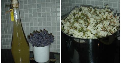 Foto rôznych jedál a nápojov pripravených z agátových kvetov