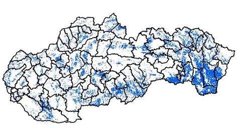 Mapka oblastí vhodných pre pestovanie rýchlorastúcich drevín na Slovensku