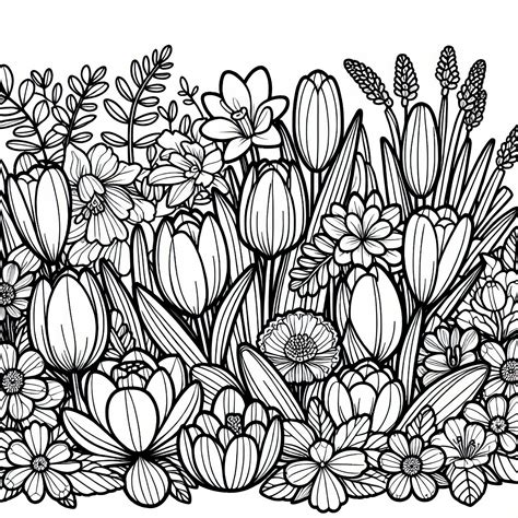 Záhon s kombináciou jarných cibuľových kvetov