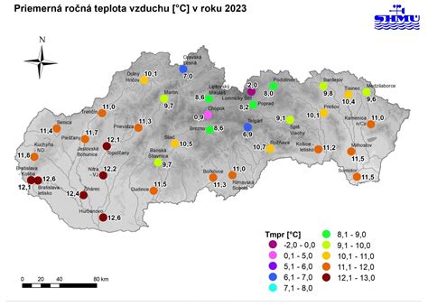 Graf znázorňujúci rast priemernej ročnej teploty na Slovensku