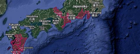 Mapa pôvodného rozšírenia tavoľníka japonského