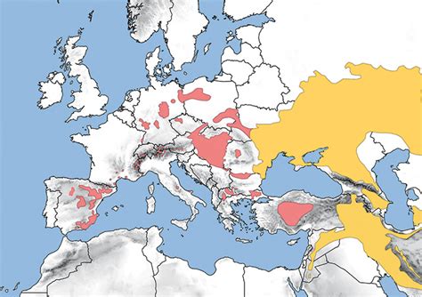 Mapa rozšíření strašníka dalmatského v Evropě