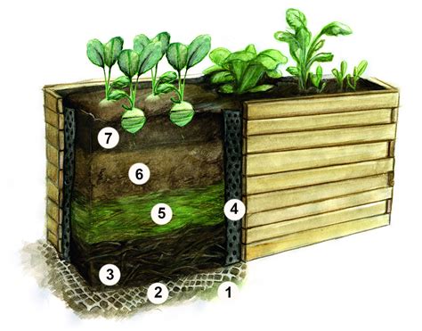 Schéma vrstiev vo vyvýšenom záhone