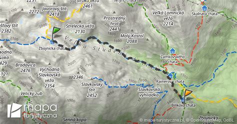 Mapa oblasti Vysokých Tatier s vyznačenými miestami, kde Anton Marec pôsobil (Zbojnícka chata, Chata pod Rysmi, Chata pri Zelenom plese, Solisko)