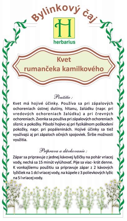 Infografika zobrazujúca rôzne spôsoby využitia rumančeka kamilkového (čaj, olej, kúpeľ)