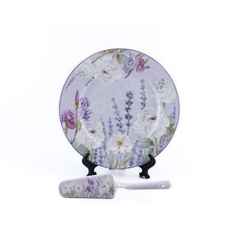 Sklenený tanier s levanduľovým motívom a lopatkou