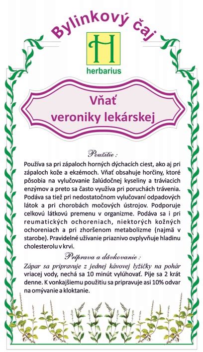 Ilustrácia Veroniky lekárskej s detailmi listov a kvetov