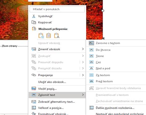 Možnosti zalomenia textu okolo obrázka