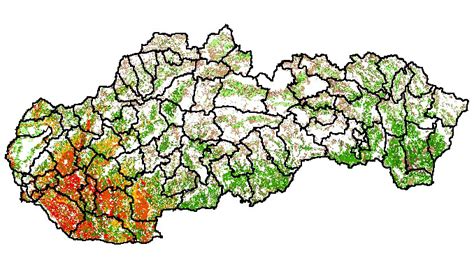 Mapa oblastí s najvyšším podielom nevyužitých poľnohospodárskych pôd na Slovensku