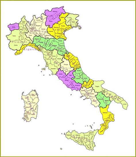 Mapa regiónov Talianska produkujúcich olivový olej