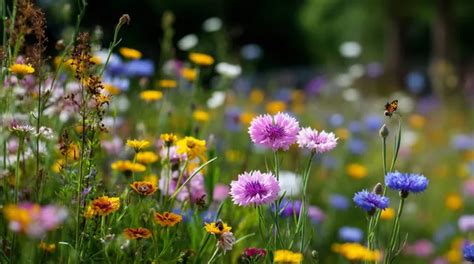 Rozkvitnutá lúka s rôznymi kvetmi