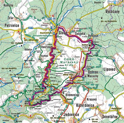 mapa Moravského krasu s vyznačenou Macochou
