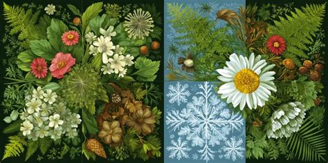 Koláž rôznych kvetov a rastlín