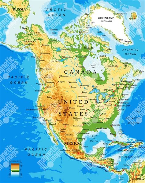 Mapa Severnej Ameriky s vyznačenou Kanadou a riekou Smoky